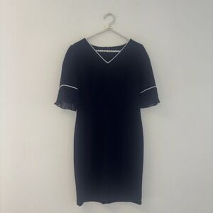 Women's Sz 6 Small Dress coquette Bow Cottage Peasant Preppy Navy Blue Pleated